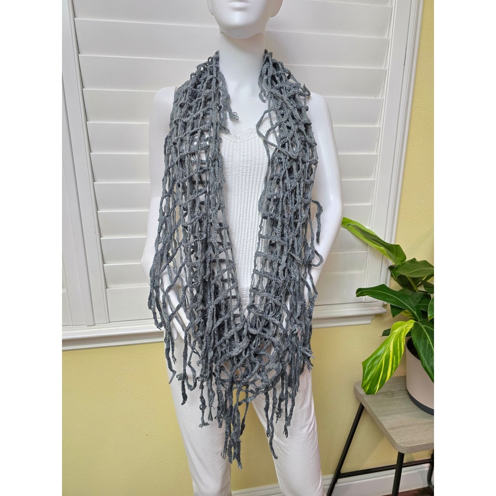 Mixit Gray Knit Web Goth Fringe Y2K 90s Scarf OSFM